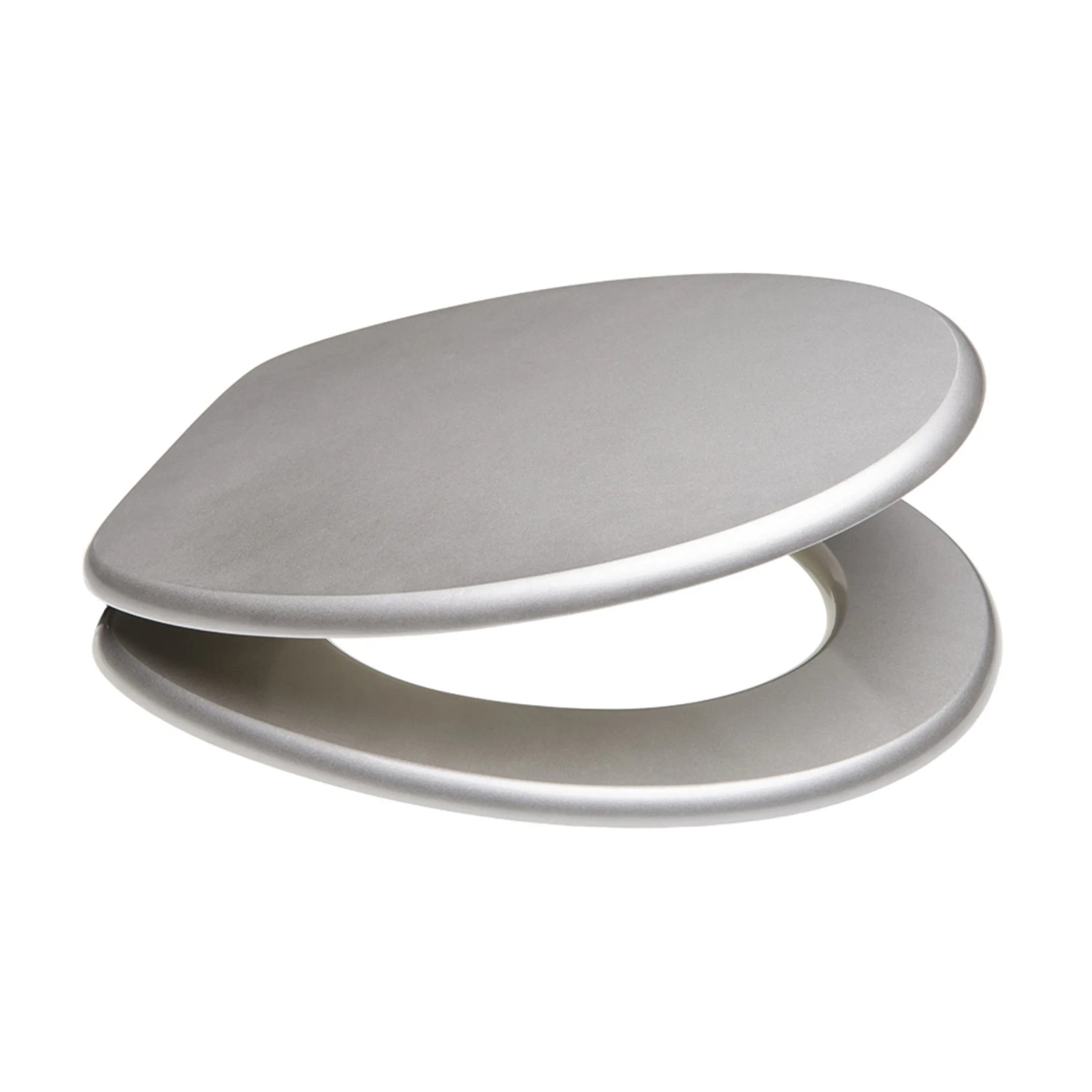 Sanilo WC-Sitz Glitzer Silber aus Holz, stabiler Toilettendeckel für Standard WC-Becken.