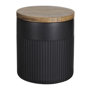 Schwarze Schöner Wohnen Aufbewahrungsdose Refia (0,6 l) mit Akazienholzdeckel.