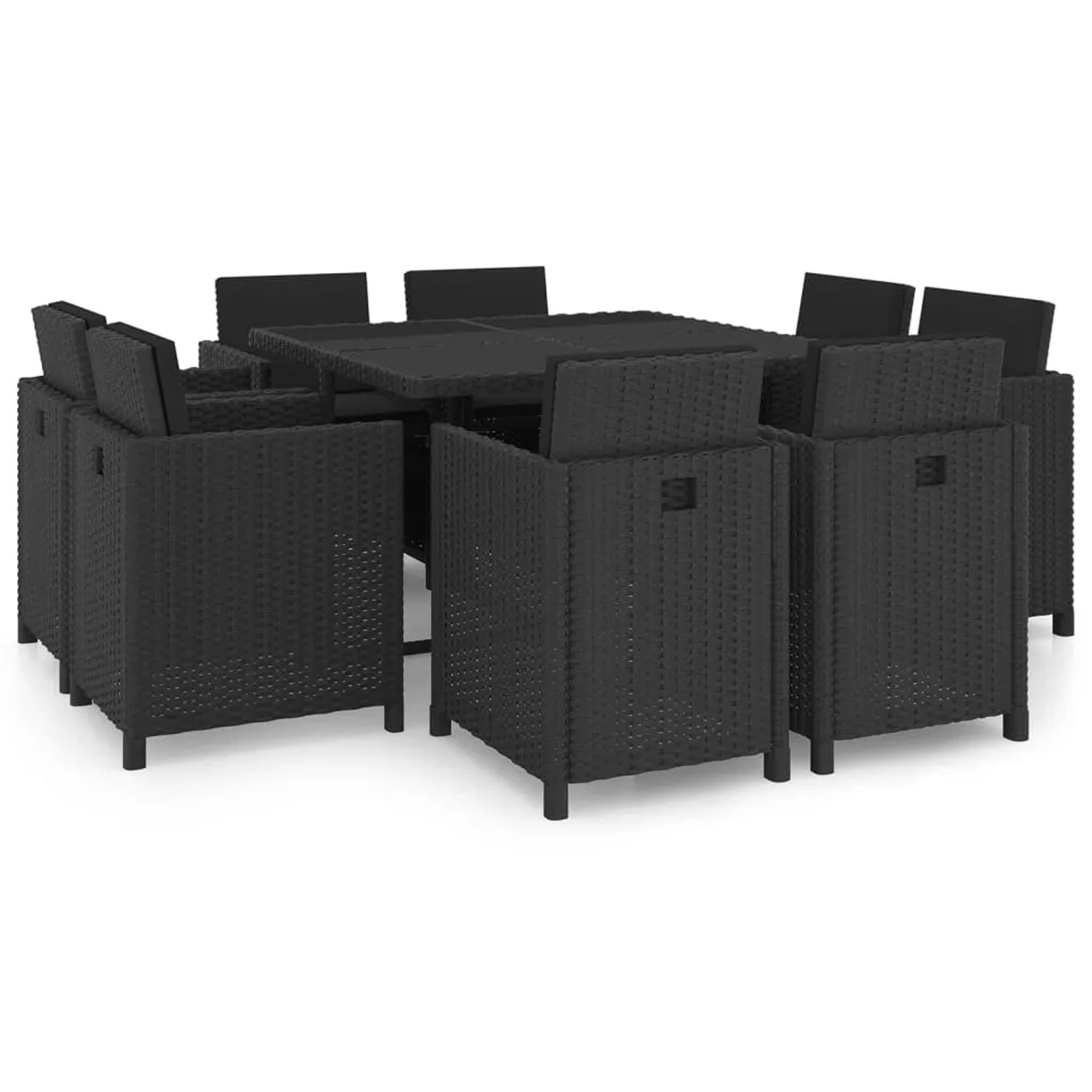 vidaXL 9-tlg Garten-Essgruppe mit Auflagen Poly Rattan Schwarz Modell 12