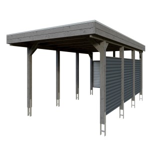 Skan Holz Carport Friesland Hybrid in Schiefergrau mit Seitenwänden aus Aluminium.