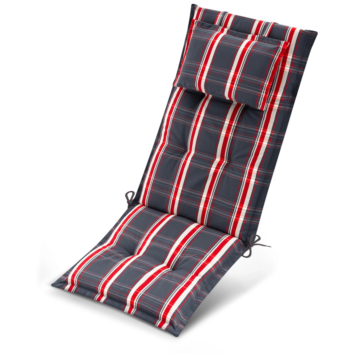 Beautissu Premium Hochlehnerauflage 120x50x7cm Grau-Rot-Kariert