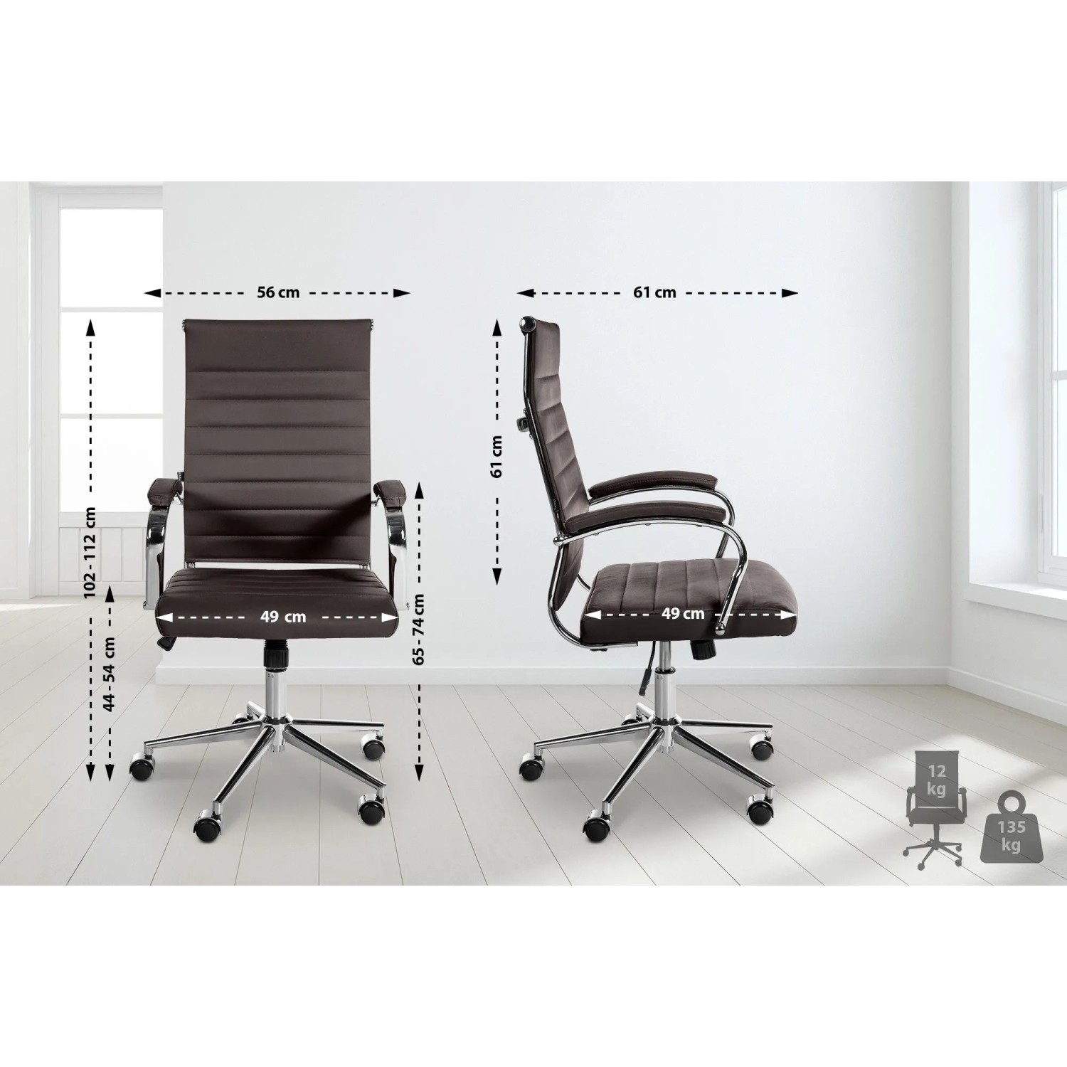 DELUKE Bürostuhl Ergonomisch MEGAO Schreibtischstuhl Echtleder Höhenverstellbarer Drehstuhl Computerstuhl 135 Kg Coffee_2