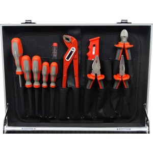 Offener Famex Werkzeugkoffer mit Schraubendrehern, Zangen und weiterem Werkzeug, 164-teilig.