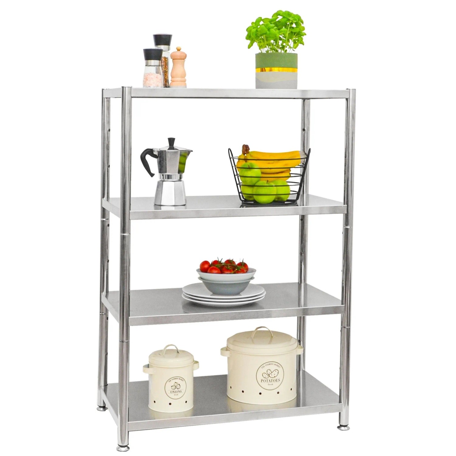 shelfr Schwerlast Edelstahl Regal bis 160kg auf 4 Ebenen 74 x 41 x 109 cm