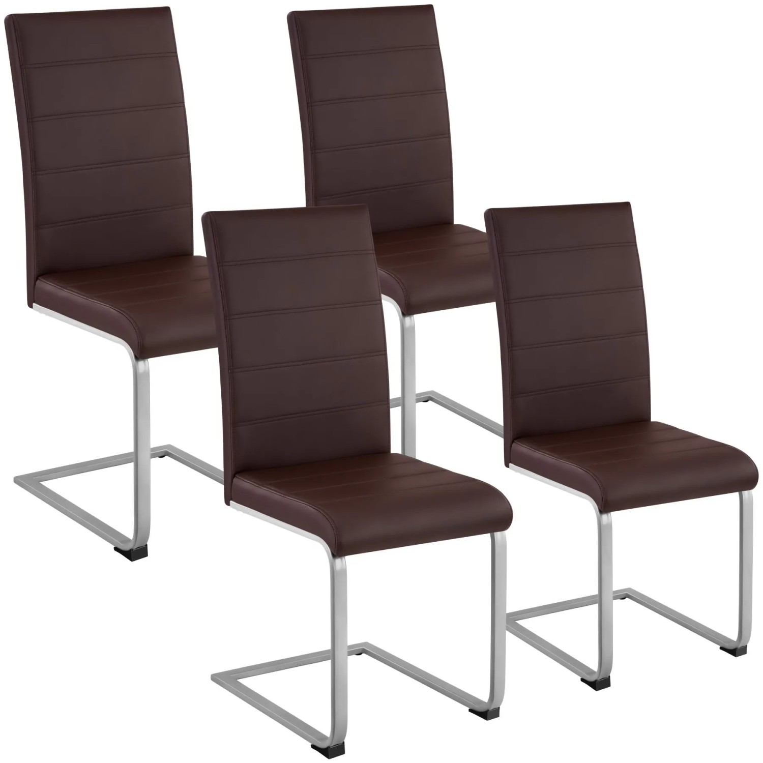 Tectake Set Schwingstuhl Bettina Gepolstert Mit Kunstlederbezug Hohe Rückenlehne 4Er Set 41 x 52 x 99 cm Braun