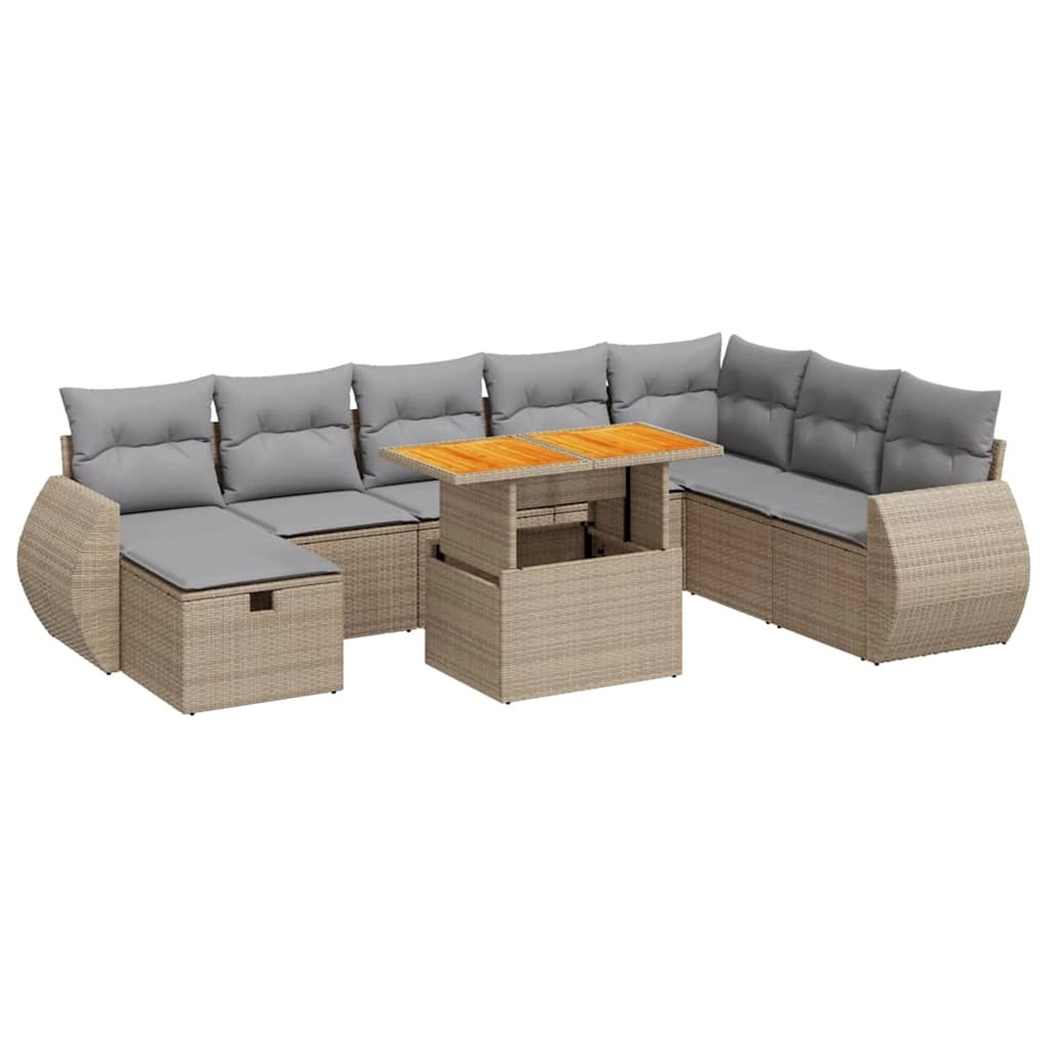 vidaXL 9-Tlg Garten-Sofagarnitur mit Kissen Beige Poly Rattan Akazie 332807 günstig online kaufen