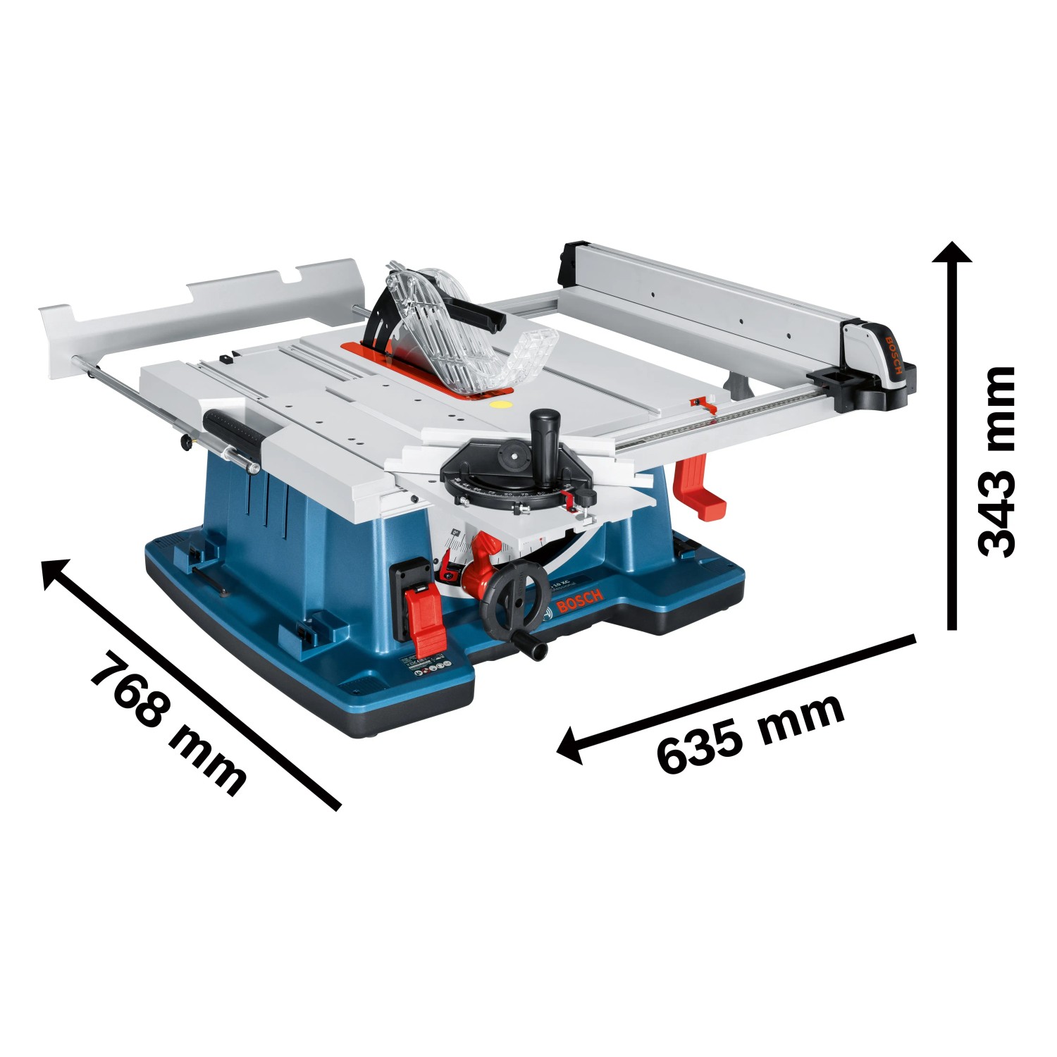 Bosch Professional Tischkreissäge GTS 10 XC mit 254 mm Sägeblatt, Tischverbreiterung und Zubehör.