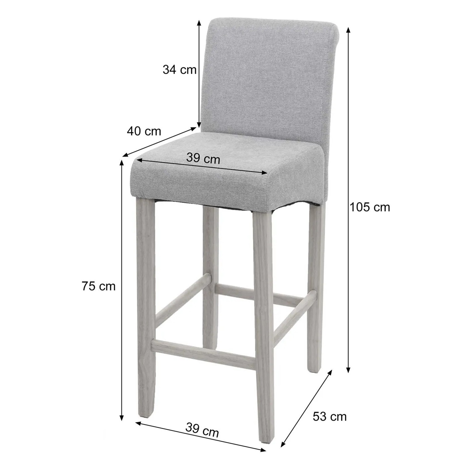 PROREGAL Barhocker Gepolstert Mit Lehne Sitzhöhe 75cm Holz Hellgrau Helle Beine Stoff/Textil Barstuhl Tresenhocker_2