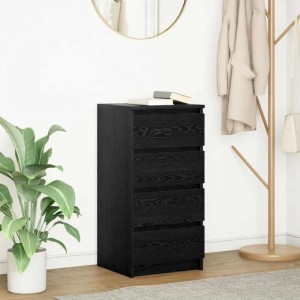 Schwarzes Sideboard in Eichen-Optik mit 4 Schubladen, 37,5x35x76 cm. Holzwerkstoff.
