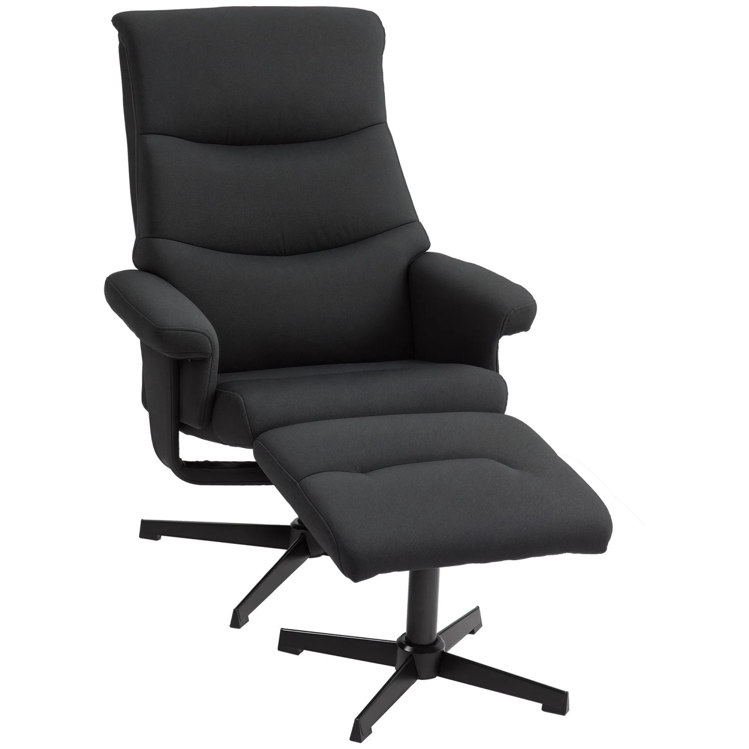 HOMCOM Relaxsessel mit Hocker Polyester Schwarz 74L x 81B x 102H cm