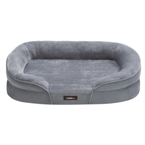 Hellgraues Feandrea Hundebett für mittelgroße Hunde, 76x51x18 cm, mit erhöhten Rändern und weicher Plüschoberfläche.