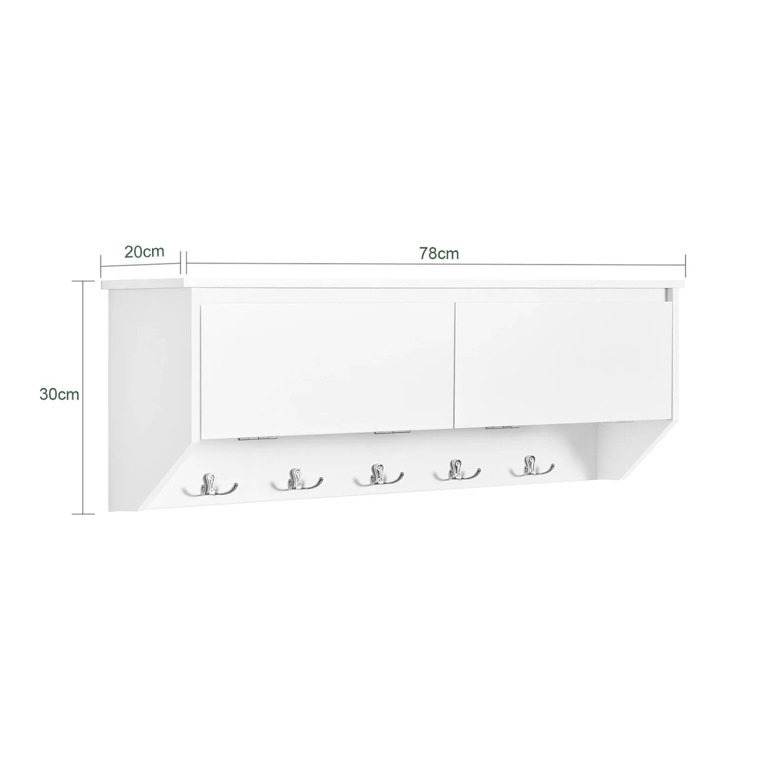 Weiße SoBuy Wandgarderobe mit 2 Klappen und 5 Haken aus MDF. Praktische Flurgarderobe.