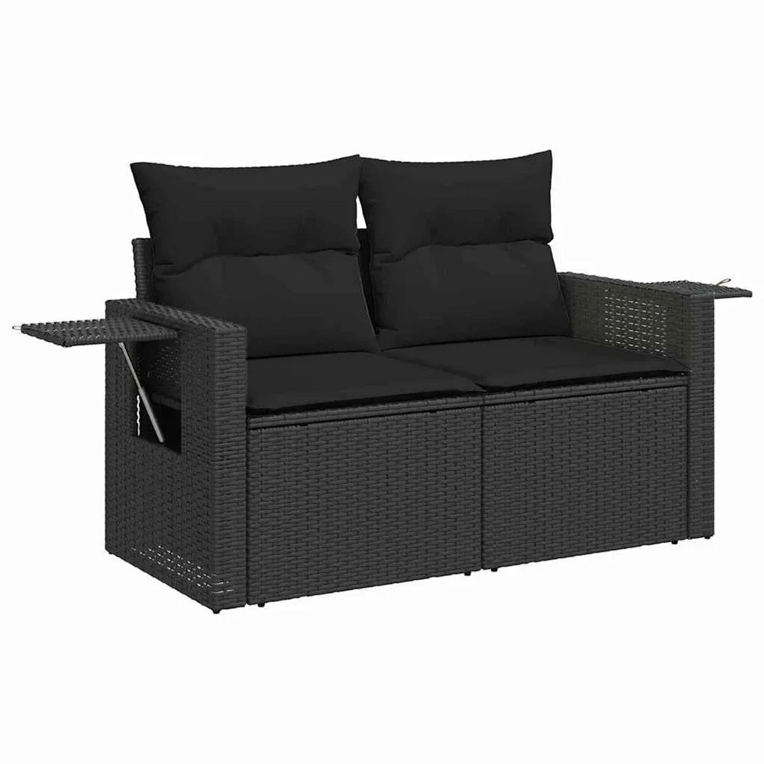 Schwarzes 12-tlg. vidaXL Garten-Sofa-Set aus Poly Rattan mit Tisch und Auflagen.