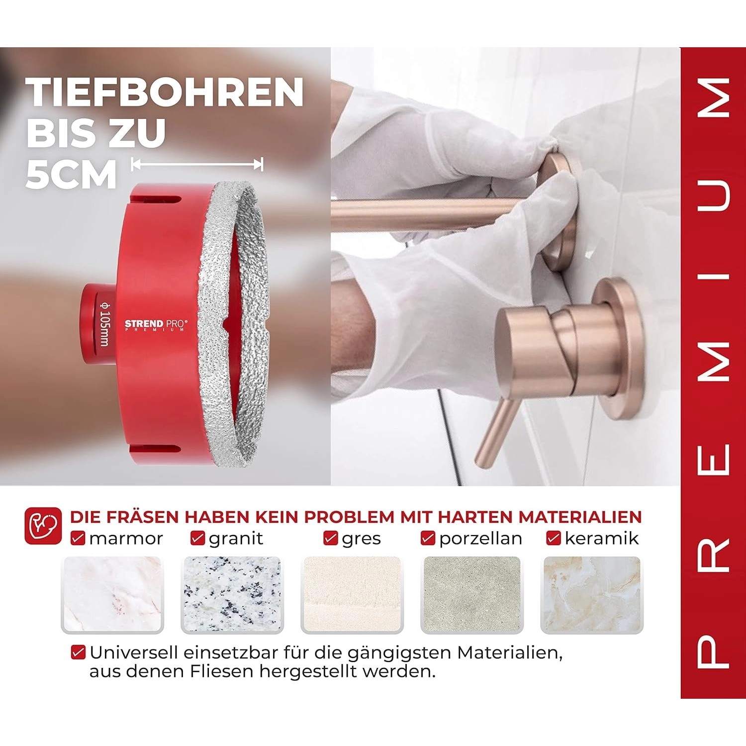 PROREGAL Diamant Bohrkronenaufsatz 105mm zum Bohren von Fliesen, Glas, Keramik und Granit.