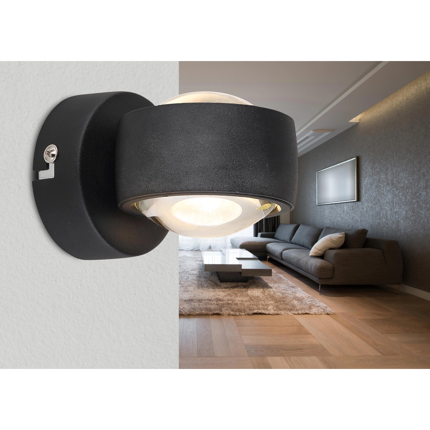 Globo LED-Wandleuchte Randi 2-flammig Schwarz matt 75 x 70 mm