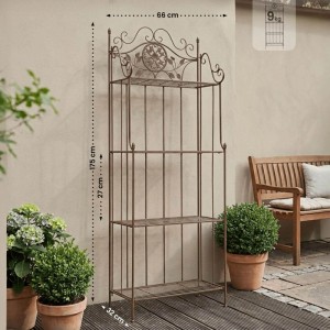 Dekoratives CLP Pflanzenregal Flora aus antikbraunem Metall mit 4 Ablagen, 175 cm hoch, für Garten & Balkon.