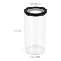 Transparentes Glas-Vorratsglas mit schwarzem Dichtungsring, 18 cm hoch, 10 cm Ø, 1200 ml. Für Küche & Aufbewahrung.