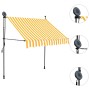Weiße-orange gestreifte, handbetriebene Einzieh-Markise mit LED-Beleuchtung und Solarmodul.