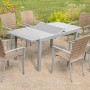 7-teiliges Gartenmöbel-Set Savona mit Ausziehtisch und 6 Stapelsesseln in Naturgrau.