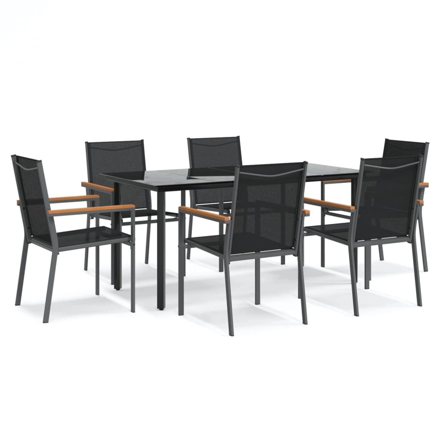 vidaXL 7-Tlg Garten-Essgruppe Schwarz Textilene und Stahl 3187046 günstig online kaufen