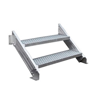 Treba Außentreppe Alaska 3 mit 2 Stufen aus Aluminium-Lochblech, 100x27 cm.