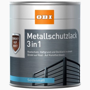Dose OBI Metallschutzlack 3in1, weiß seidenmatt, 375ml. Rostschutz, Haftgrund und Decklack in Einem.