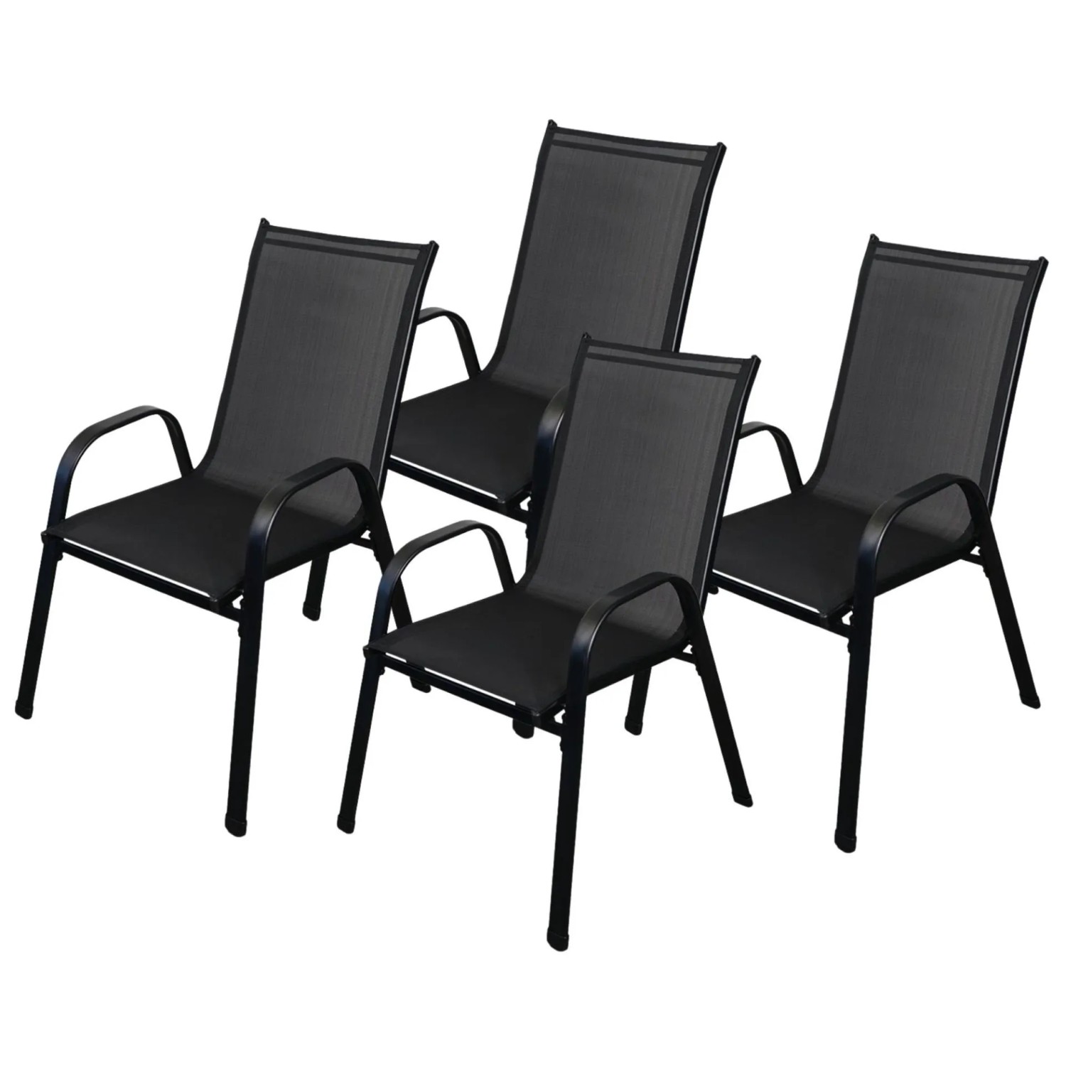 CHEFGASTRO Stapelstühle, 4er Set, schwarz, mit Armlehnen und hoher Rückenlehne. Gartenstühle aus Stahl.