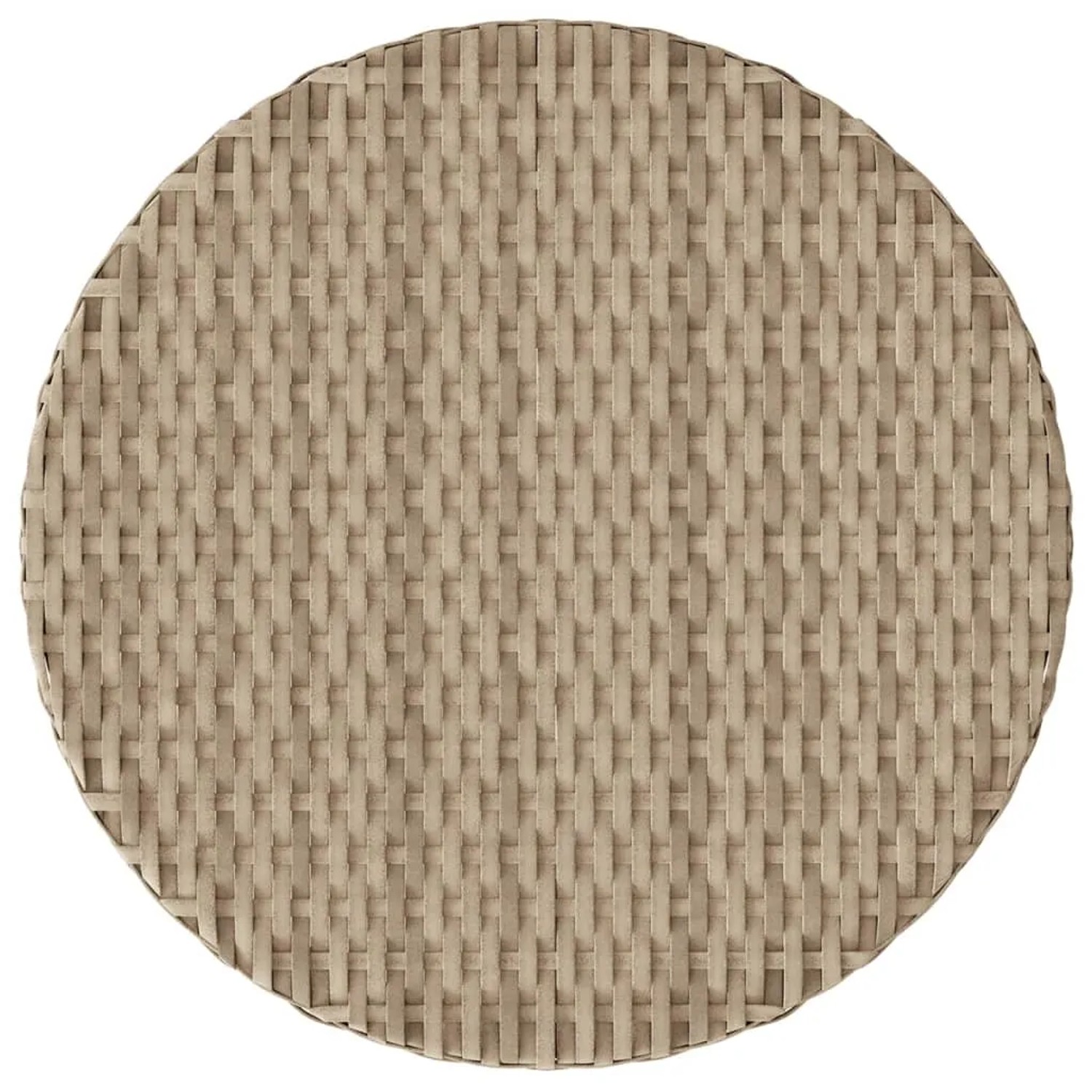Detailansicht der Tischplatte des beigen vidaXL Bistro-Sets aus Polyrattan. Gartenmöbel mit Rattanmuster.