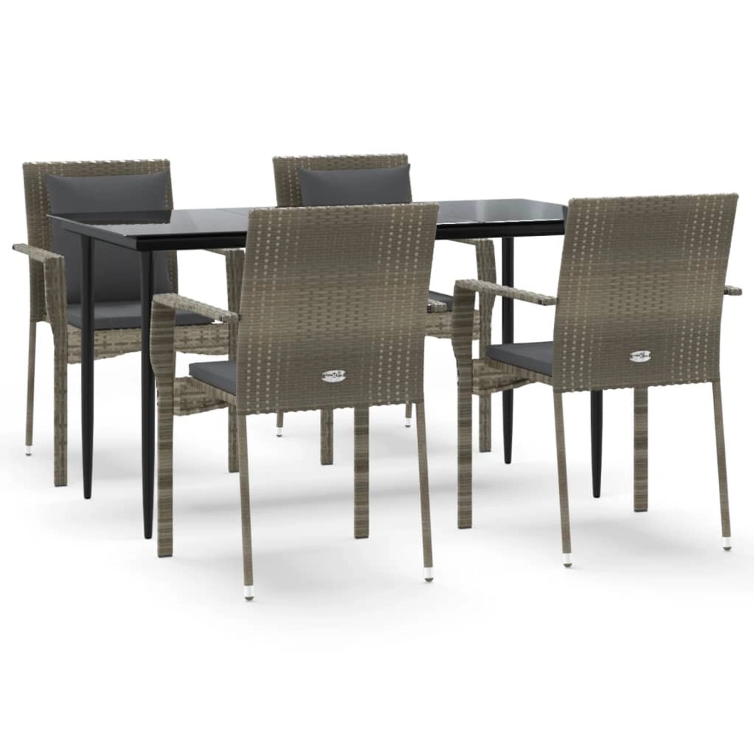 vidaXL 5-Tlg Garten-Essgruppe mit Kissen Schwarz und Grau Poly Rattan 3185103