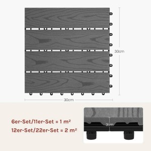Graue WOLTU WPC Terrassenfliesen mit Holzoptik, 11 Stück für 1 m².