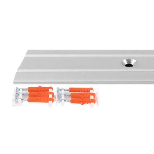 Silbernes KARAT Abschlussprofil (3x100cm) mit Schrauben und Dübeln für Belagstärken bis 5mm.