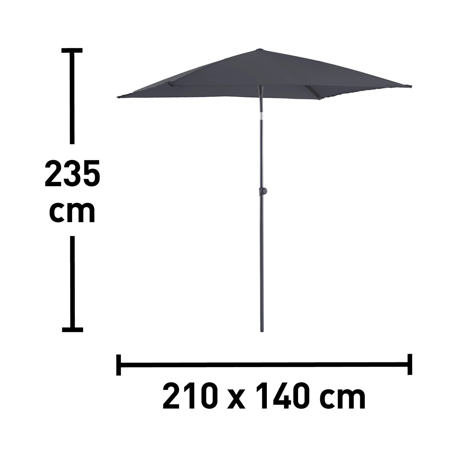 Anthrazit Marktschirm, 140x210 cm, mit Neigungsfunktion. Sonnenschirm für Balkon und Garten.