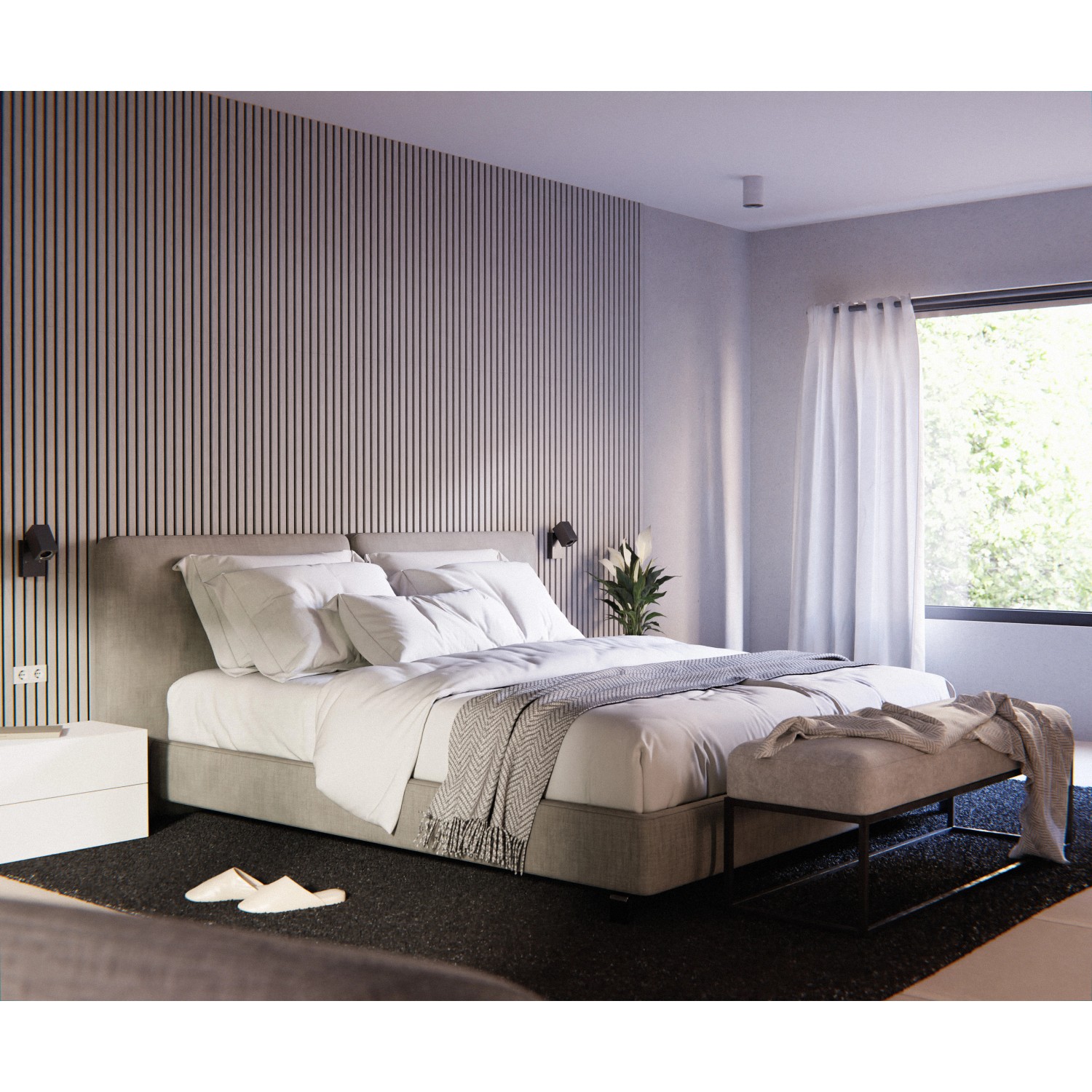 Akustikpaneel Esche MDF Schwarz Filz Schwarz 60 cm x 360 cm FSC®