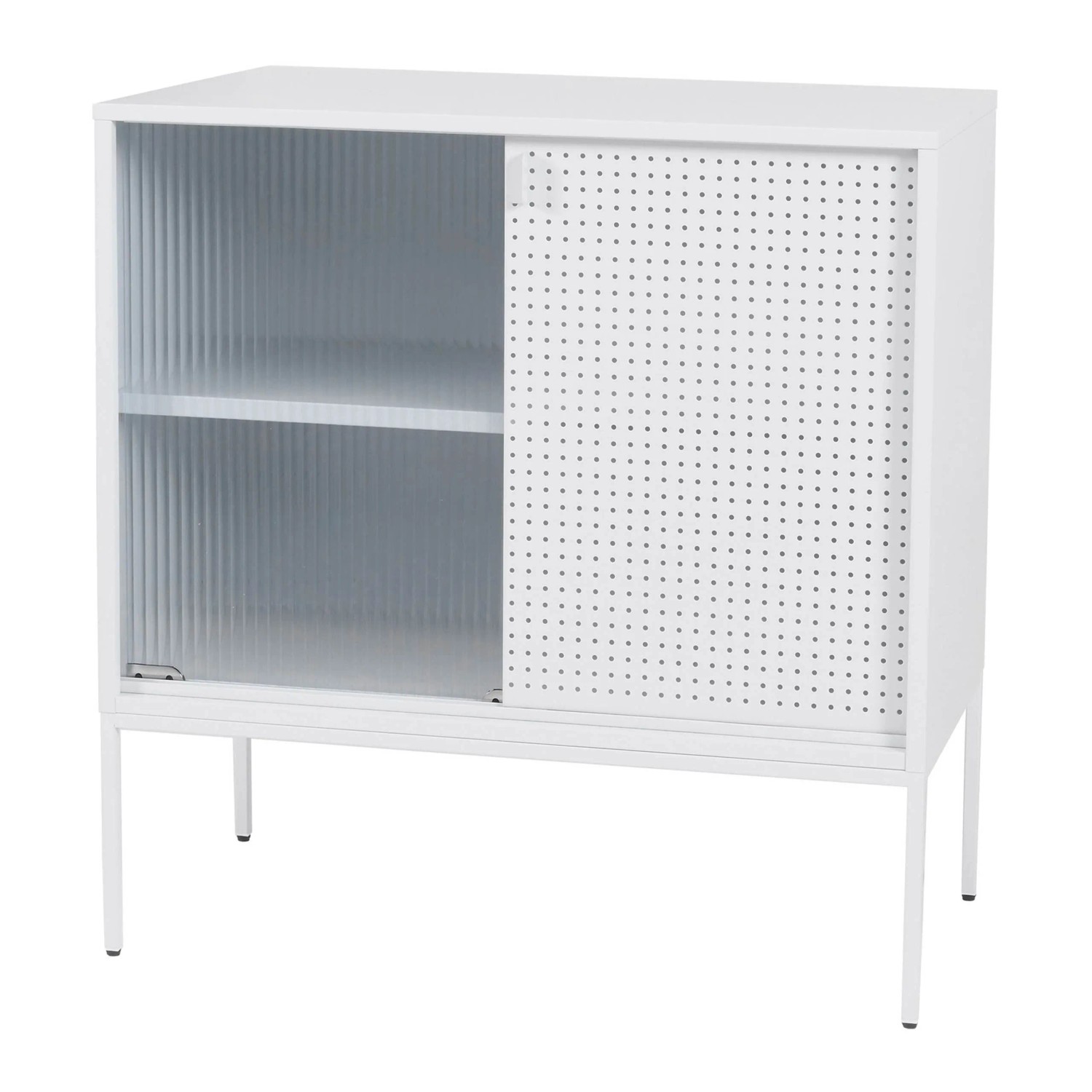 MCW Kommode O90 Industrial Staufächer Schiebetüren Metall 85x80x45cm Weiß