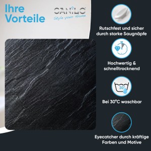 Sanilo Badematte Granit, quadratische Duschmatte in dunkler Steinoptik für sicheren Halt im Bad.