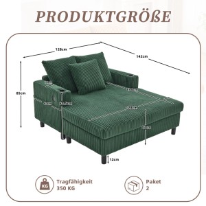 PXloue Sofa Schlafsessel Relaxsessel mit LED USB Getränkehalter Corduroy Grün