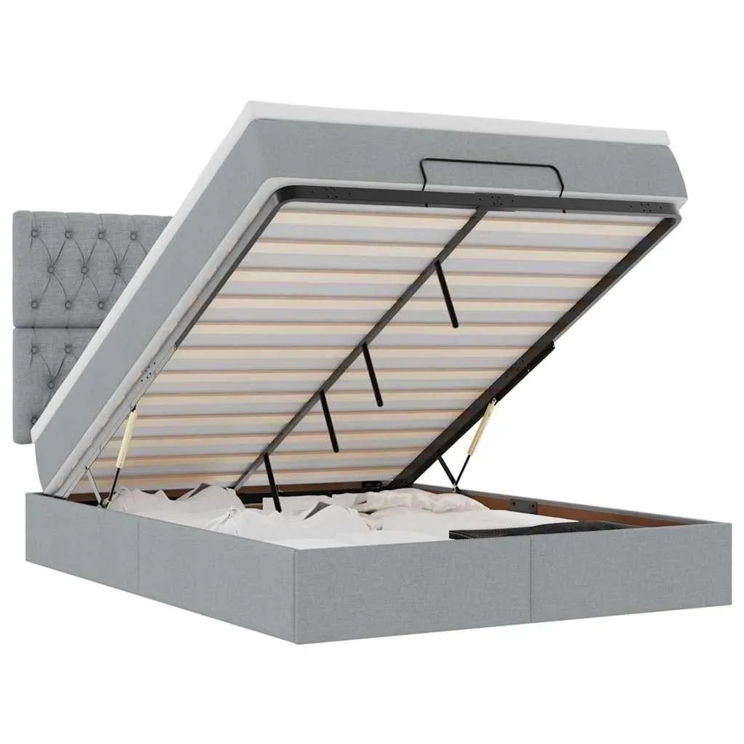 vidaXL Ottoman-Bett mit Matratze & LEDs Hellgrau 140x200 cm Stoff 3314093