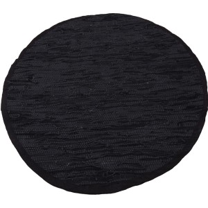Schwarzer, runder Bestlivings Leder Flickenteppich, 150 cm Durchmesser.