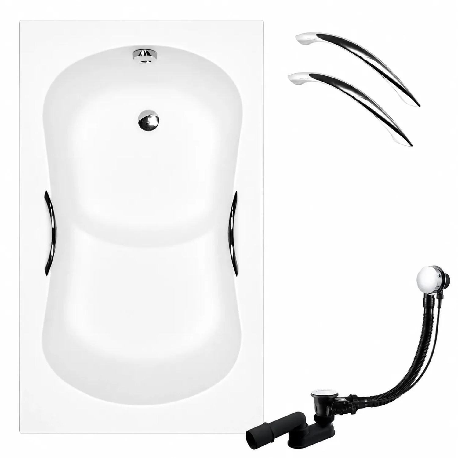 KOLMAN Rechteckbadewanne 120 x 70 cm mit Handgriffen inkl. Ablauf und Füße