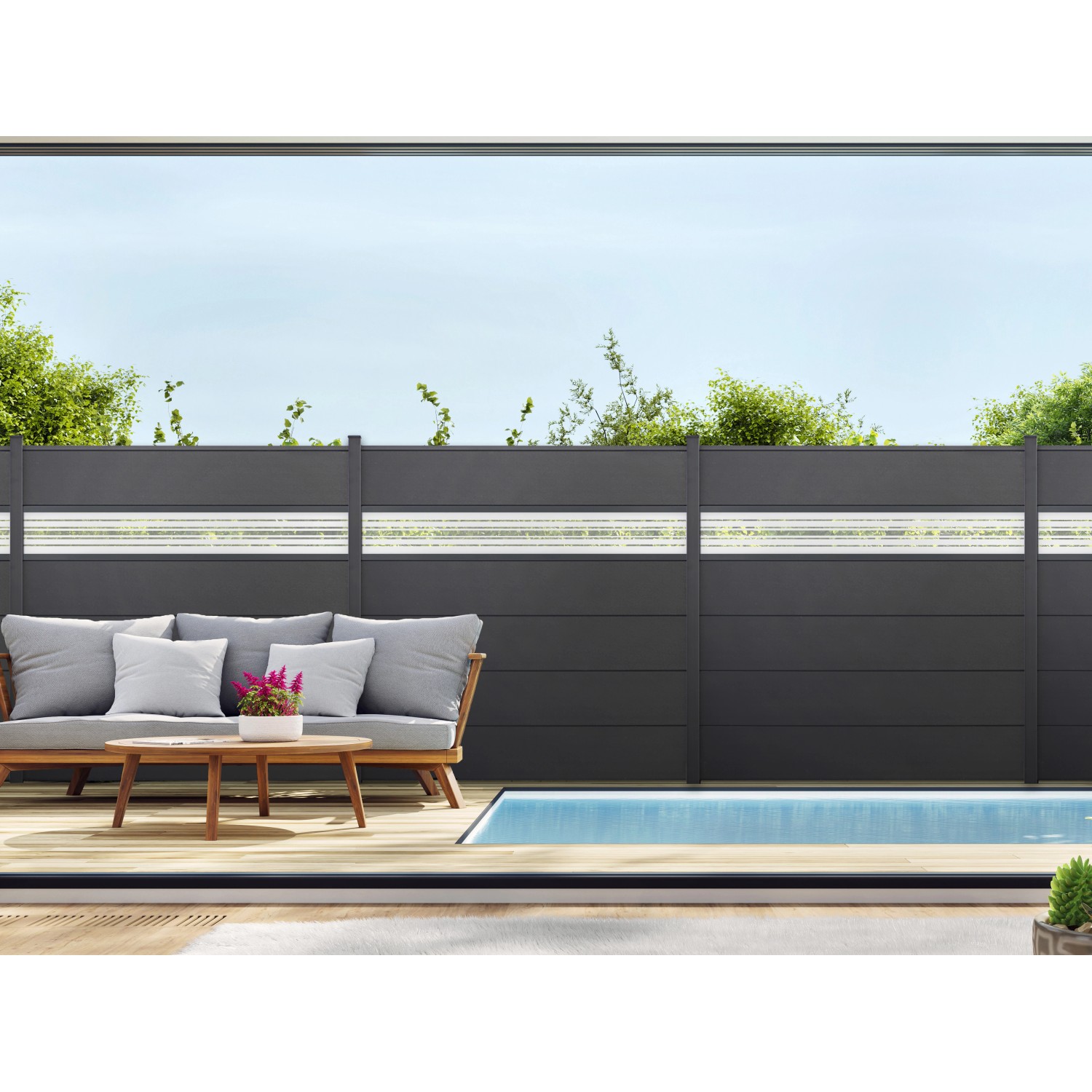GroJa BasicLine Sichtschutzzaun Komplettset in Anthrazit, 180x180 cm.