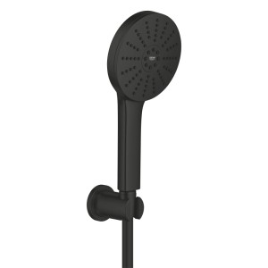 Grohe Vitalio Joy+ 120 Handbrause Wandhalterset mattschwarz. Runde Duschbrause mit 3 Strahlarten.