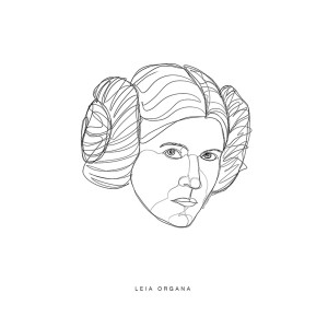 Schwarz-weißes Star Wars Leia Poster (30x40 cm) als minimalistische Linienzeichnung.