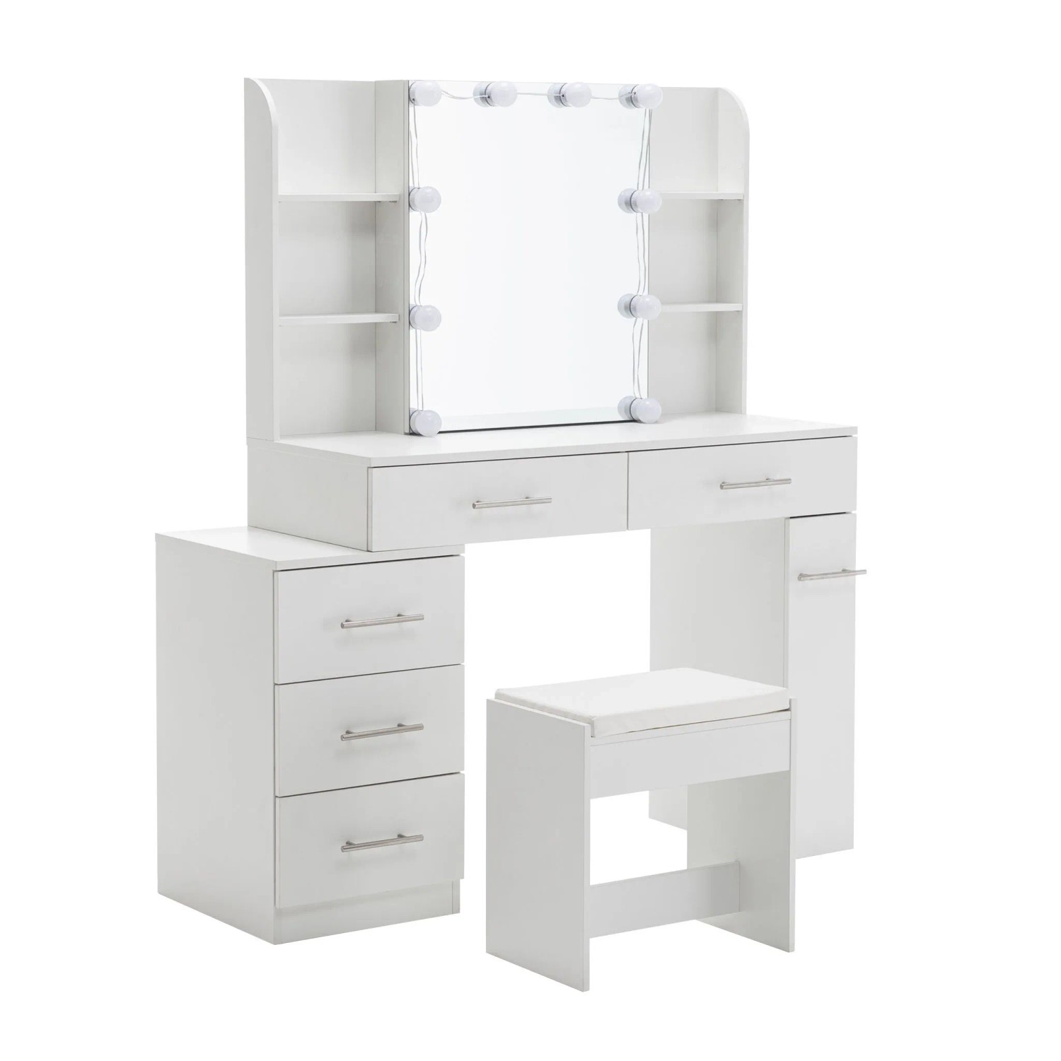 okwish Schminktisch mit Spiegel LED Schublade 100x136x41cm Weiß