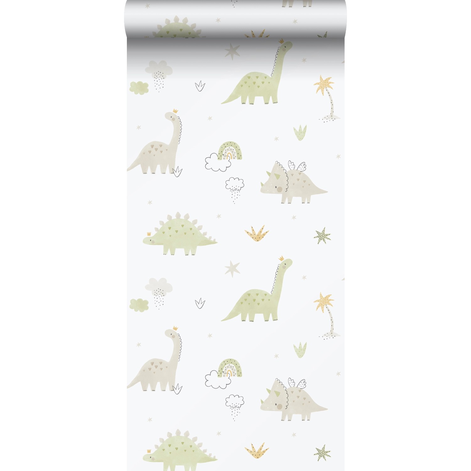 Sanders & Sanders Tapete Dinosaurier Beige Grün und Weiß 53 cm x 10.05 m günstig online kaufen