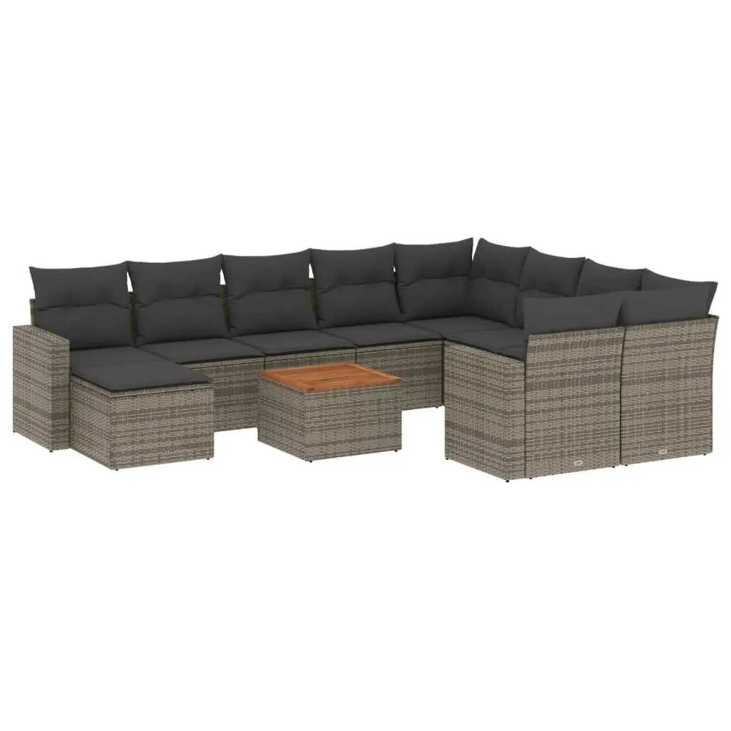 vidaXL 11-Tlg Garten-Sofagarnitur mit Kissen Grau Poly Rattan 3224415