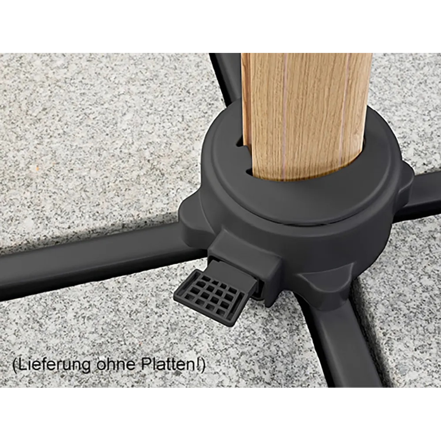 Detailaufnahme des Schirmständers für Schneider Ampelschirm, ohne Platten.