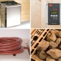 Zubehör für Weka Massivholzsauna Valida Eck: Saunaofen, Steuerung, Kabel und Saunasteine.