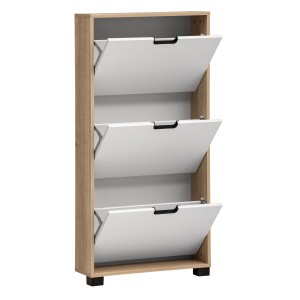 Schildmeyer Schuhkipper Emmik, Weiß-Eiche, mit 3 Klappen für ca. 9 Paar Schuhe. Schuhkommode für Flur und Diele.