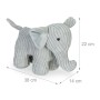 Grauer Elefanten Türstopper aus Polyesterstoff in Kordsamt-Optik, 22x14x38 cm. Dekorativer Bodentürpuffer.