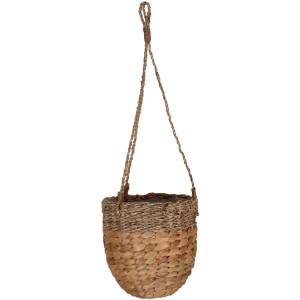 Hängeampel aus Wasserhyazinthe und Seegras, Natur, Ø 16 cm. Dekorative Blumenampel für Innen und Außen.